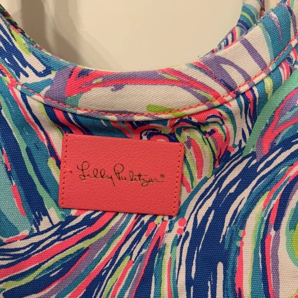 LILLY PULITZER XL Bohemian Beach Bag Pink Blue Guilty Pleasure Pattern NWT - Picture 14 of 16